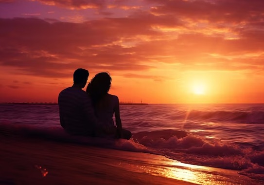 Casal feliz na praia